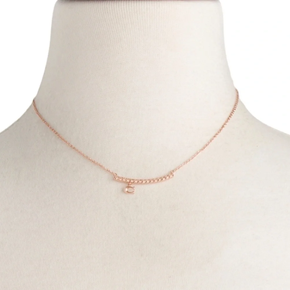 Coach Pave Bar Charm Frontal Necklace in Rose Gold